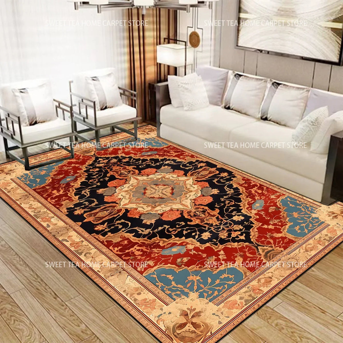 Persian Luxury Red Carpet – Large Non-Slip Living Room Rug, Bedroom & Lounge, 14 Styles & 15 Sizes