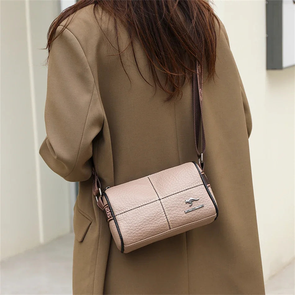 Luxury Genuine Leather Barrel Crossbody Bag – Sequin Shoulder Messenger Bag for Women