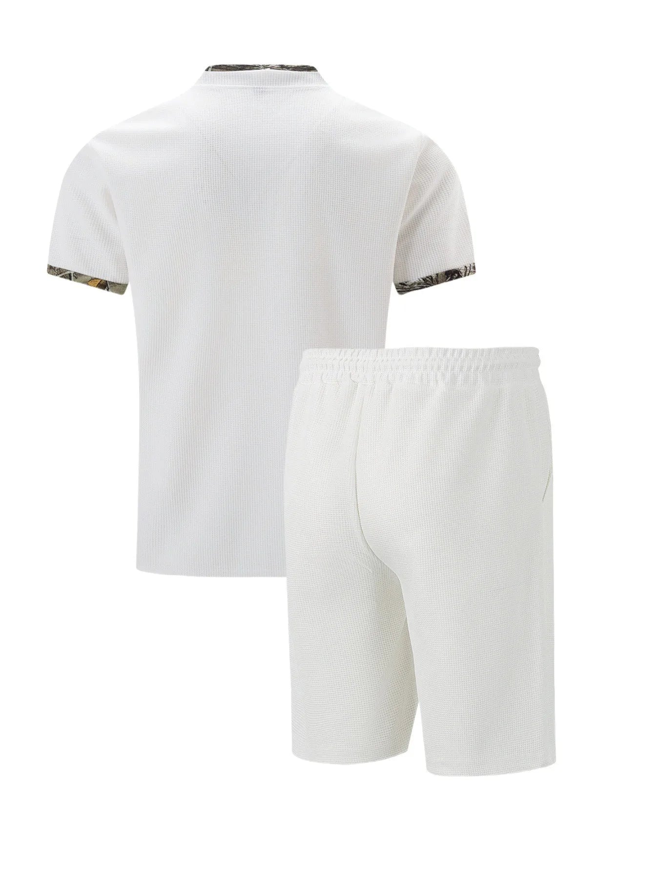 Men's Waffle Solid Color Zip Lapel Short Sleeve & Shorts Set – European Summer 2-Piece Suit