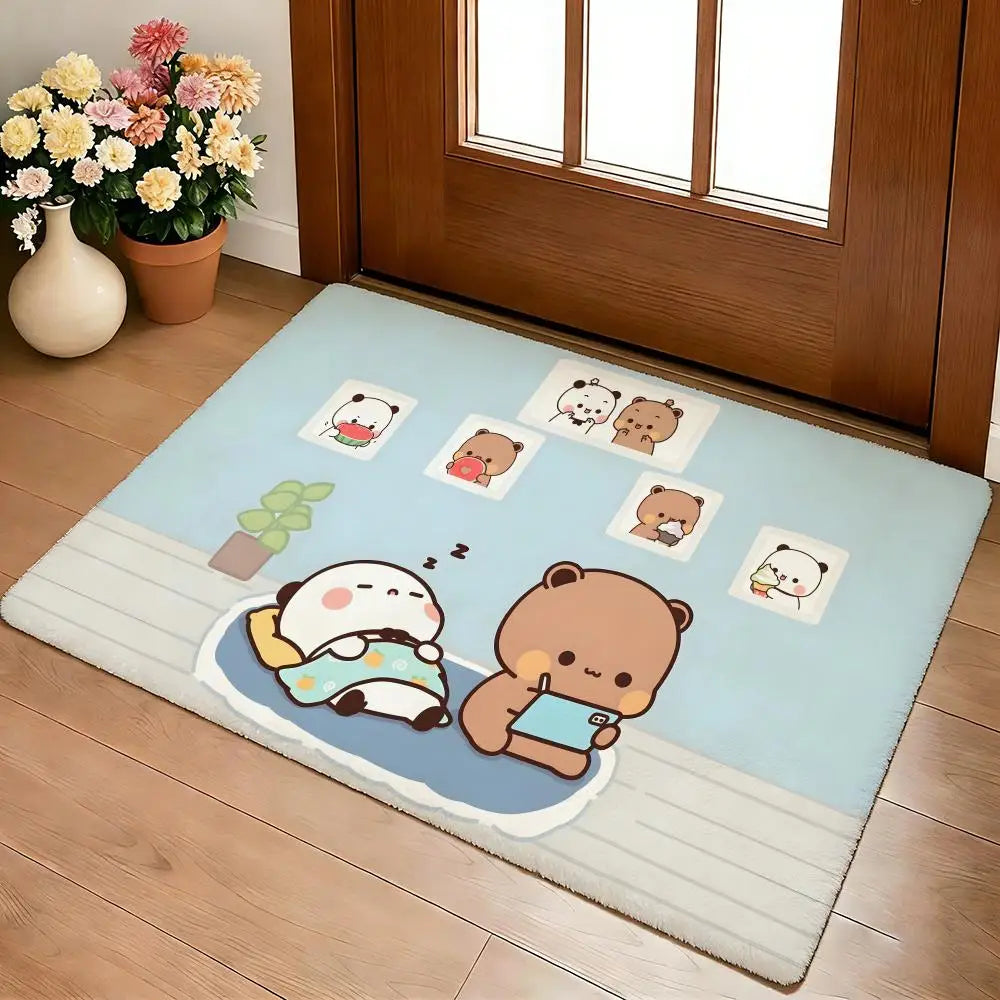 Bubu & Dudu Cute Flannel Floor Mat – Soft Non-Slip Rug for Living Room, Bedroom & Kitchen