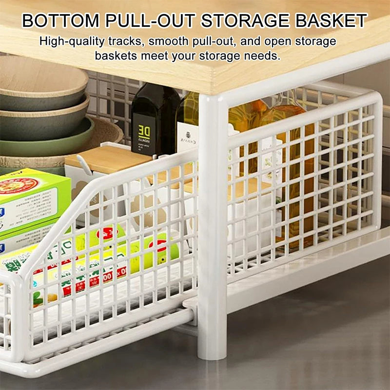 2-Tier Iron Countertop Organizer Shelf with Pull-Out Basket – Multi-Use Stand for Coffee Machine, Microwave & Spices