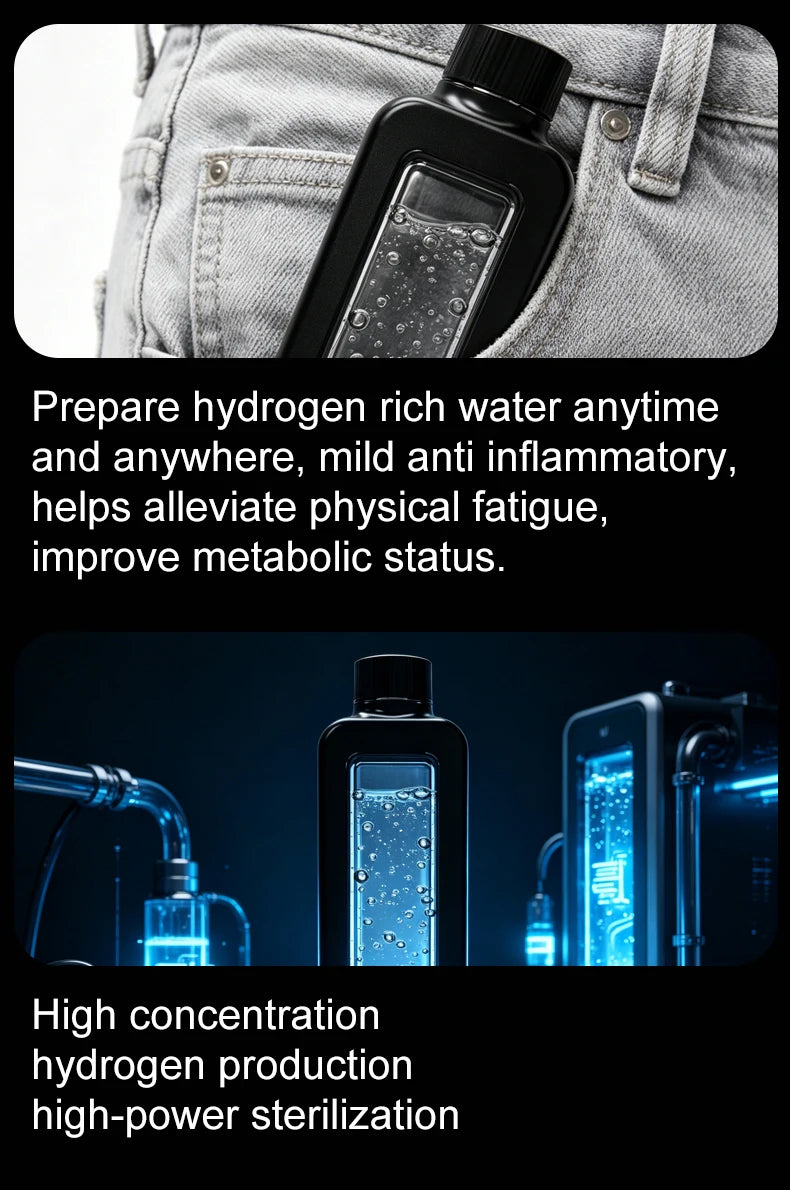8000ppb Intelligent Hydrogen Water Bottle – SPE/PEM, One-Click UV-C Cleaning, 4500mAh