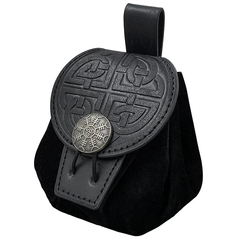 Steampunk Leather Fanny Pack – Medieval Punk Belt Bag & Drawstring Waist Pouch for Cosplay