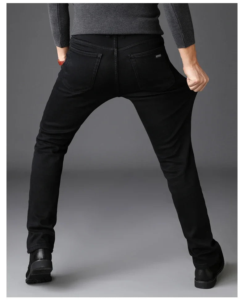 Men's Soft Stretch Black Biker Jeans — Slim Fit Moto Denim