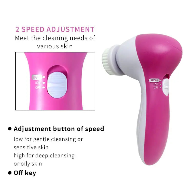 5-in-1 Electric Facial Cleansing Brush — Blackhead Removal, Spa Massage, Skin Care Tool