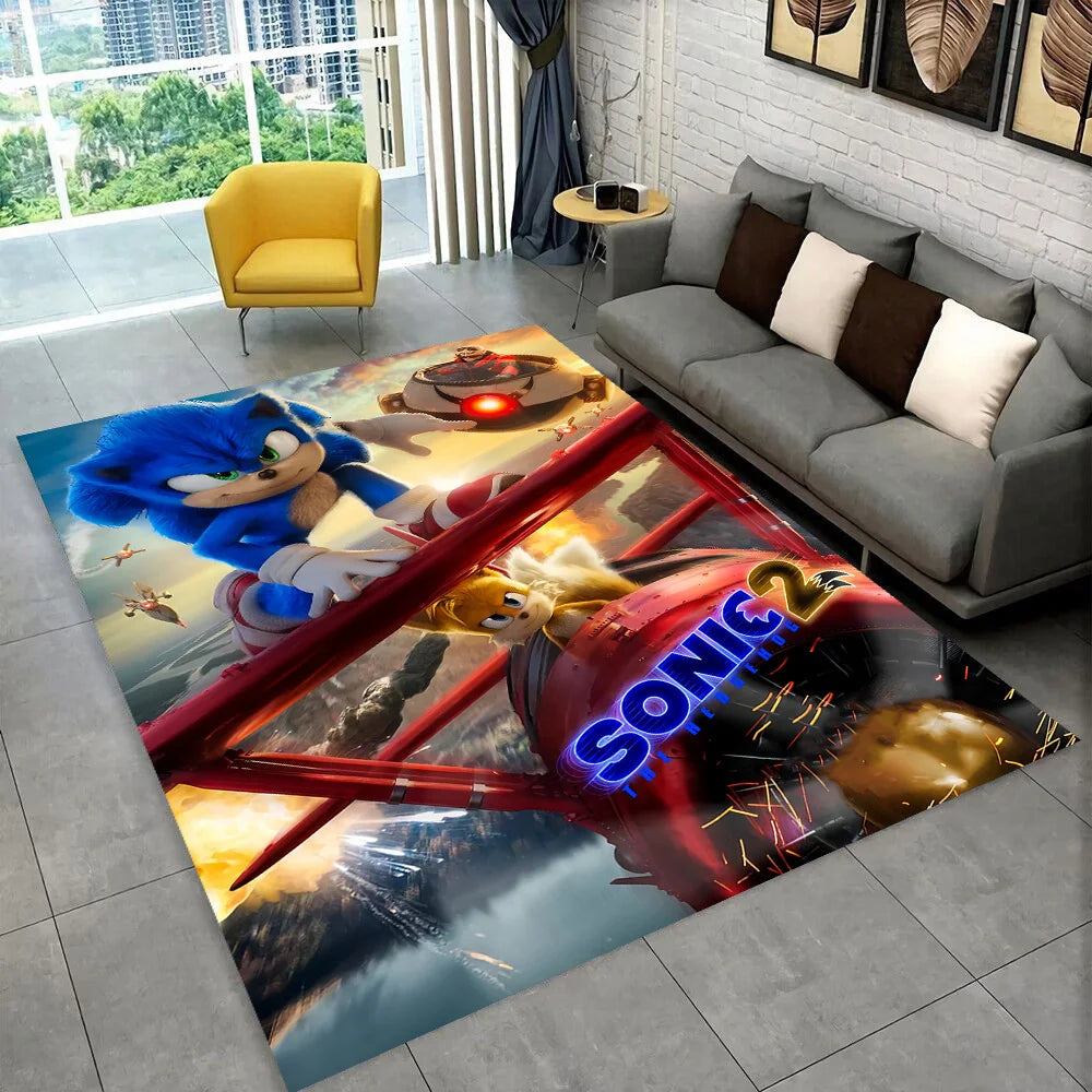 3D Retro Sonic Area Rug – Non-Slip Kids Carpet for Bedroom, Living Room & Playroom