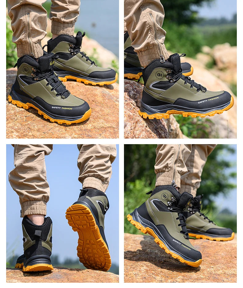 Men's Button-Closure Synthetic Work Shoes