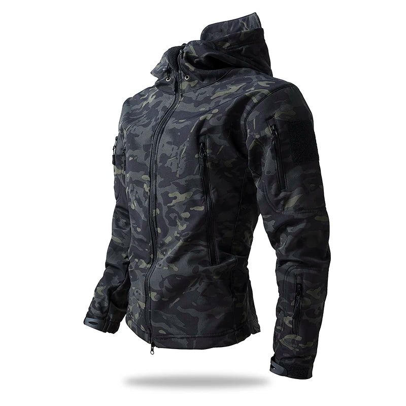 Men's Soft Shell Tactical Fleece Hooded Jacket