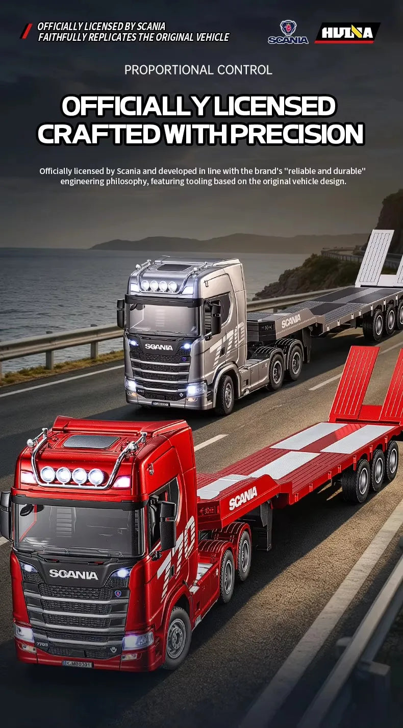 HUINA 1501 1:18 Scale RC Semi Trailer Truck with Sound & Lights – 770S Flatbed Engineering Model