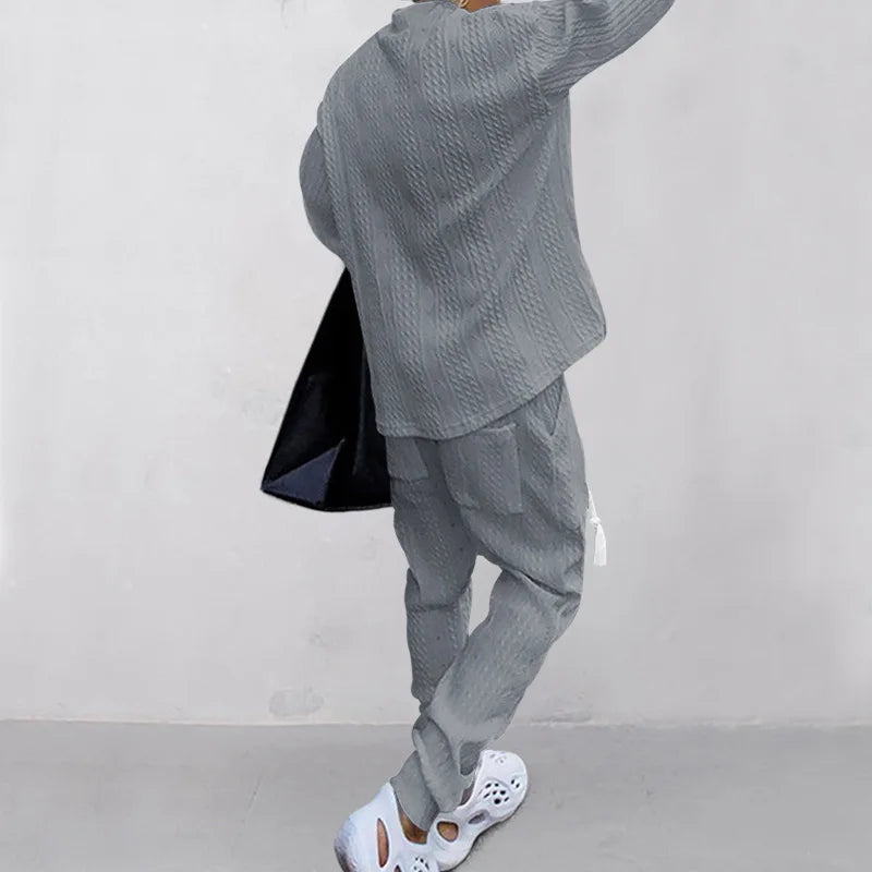 Men's Jacquard Knit Sweater & Casual Trousers Two-Piece Set
