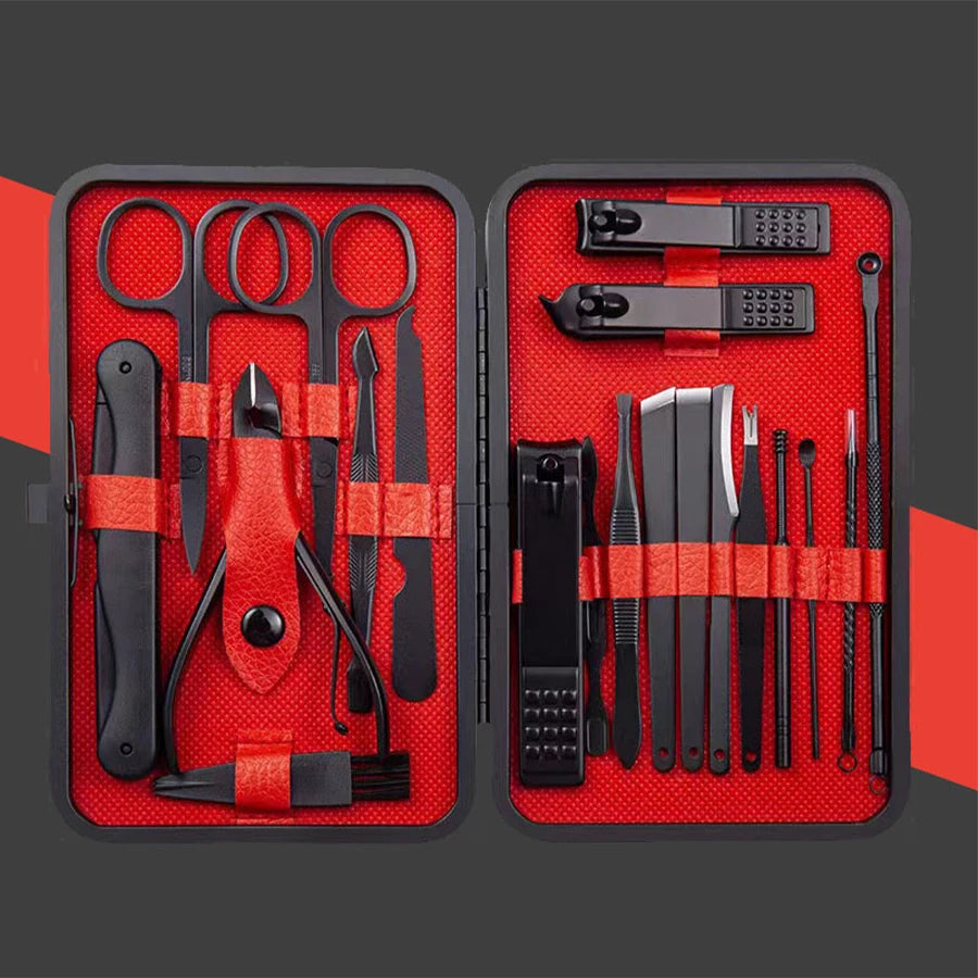 Professional Manicure Set 7-24 Piece – Stainless Steel Fingernail & Toenail Clippers with Leather Case