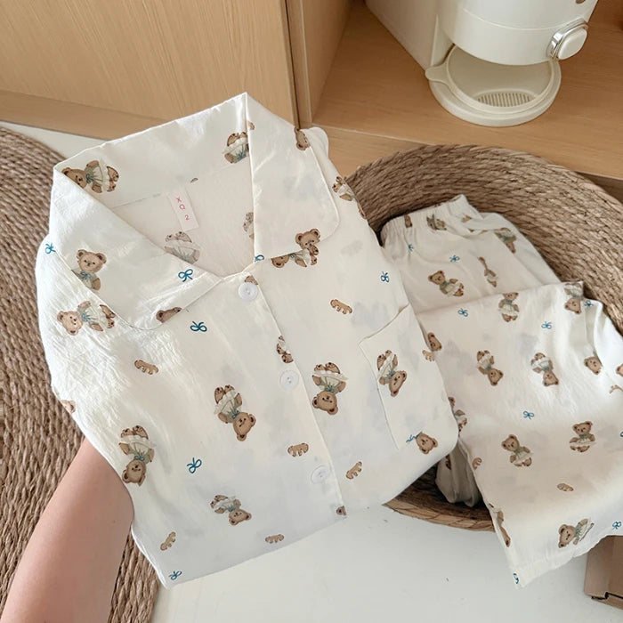 Women's Kawaii Goose Print Y2K Pajamas Set | Korean Fashion Lapel Neck Autumn Loungewear
