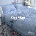 Girls Blue Seersucker Ruffle Bedding Set – Kawaii Soft Duvet Cover with Pillow Cases