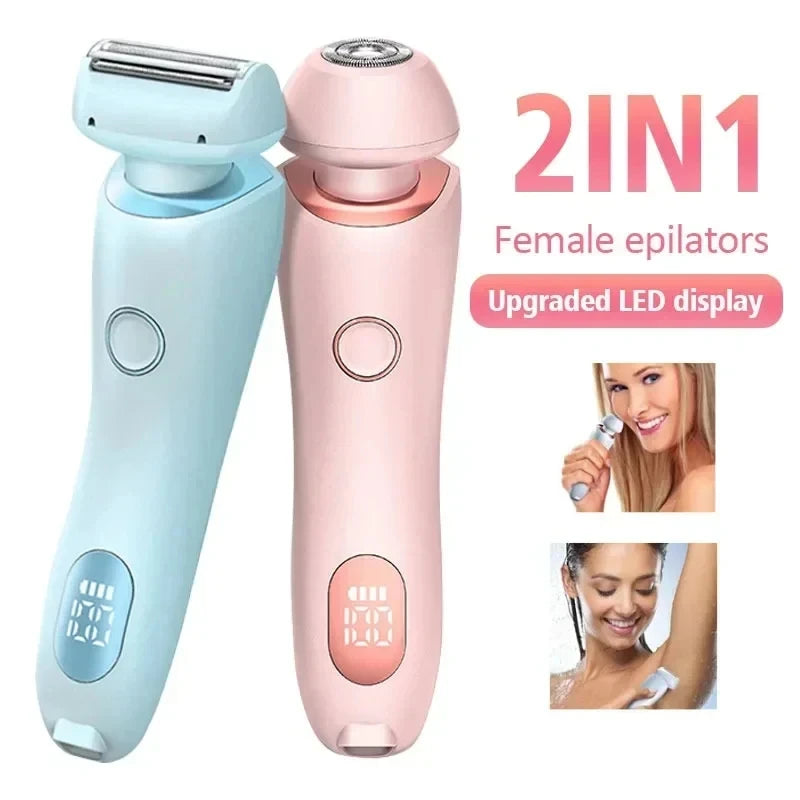 Women's 2-in-1 Electric Shaver & Bikini Trimmer – IPX7 Waterproof, Dual Head, USB Rechargeable