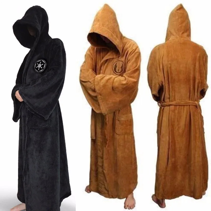 Men's Hooded Thick Flannel Robe | Star Print Winter Bathrobe Homewear