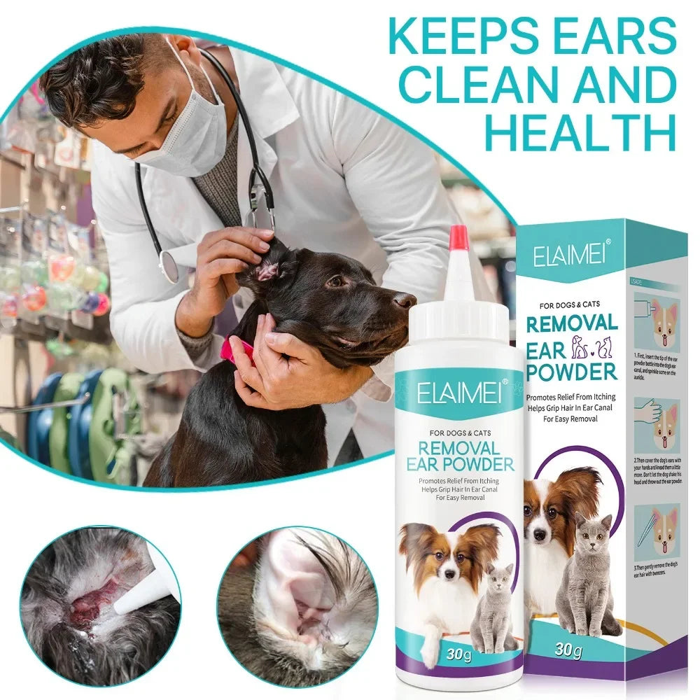 Healthy Ears, Happy Pets — Pet Ear Powder for Dogs & Cats | Ear Hair Removal, Anti-Bacterial, Reduces Mites & Inflammation, 30g