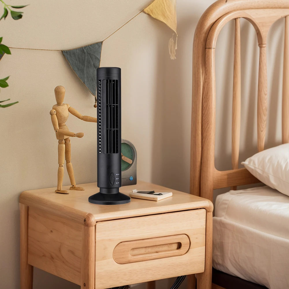 LED Bladeless Tower Fan — USB Powered, 2-Speed, Safe for Kids & Pets, Space-Saving Design