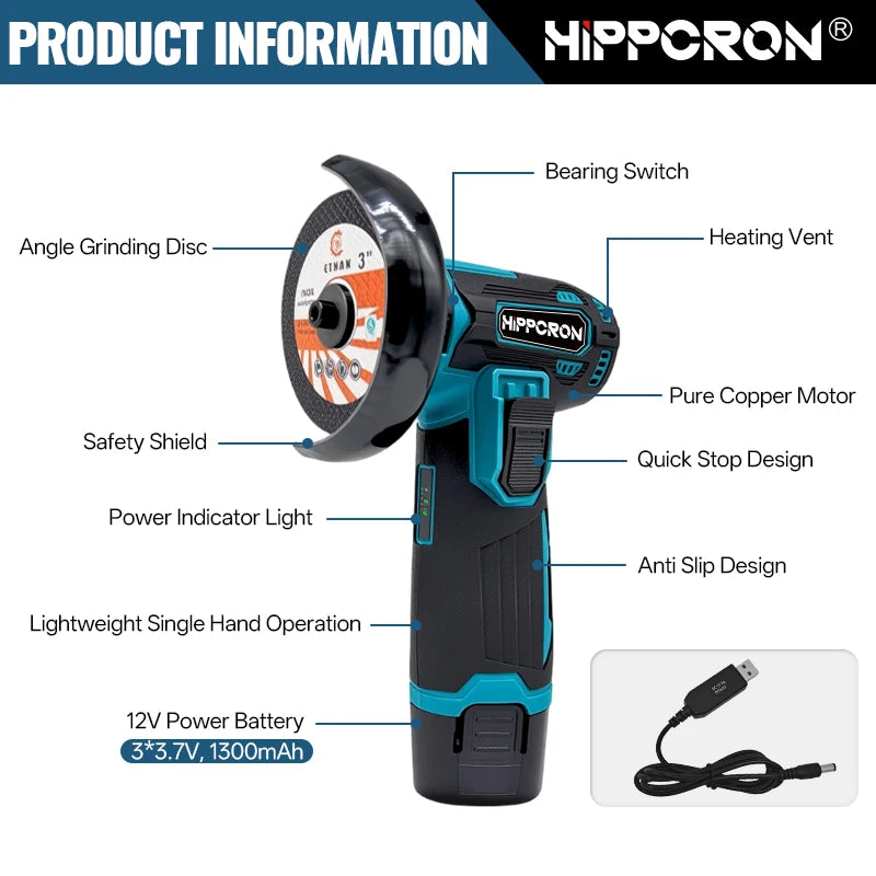 12V Mini Cordless Angle Grinder