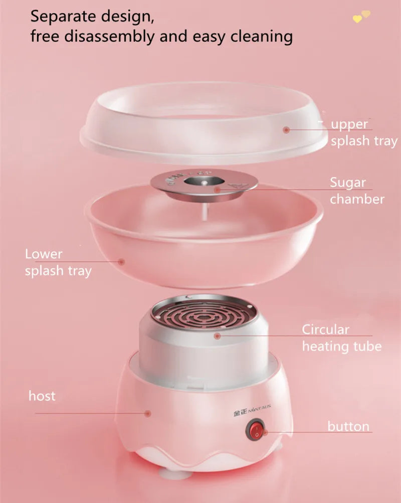 Kids DIY Cotton Candy Machine — Portable with Large Splash-Proof Plate, Hard & Sugar-Free