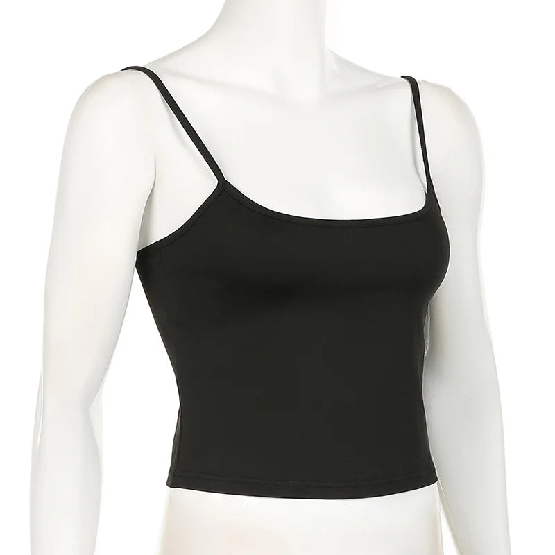 Women's Y2K Harajuku Spaghetti Strap Cropped Top – Vintage Sleeveless All-Match Summer Top