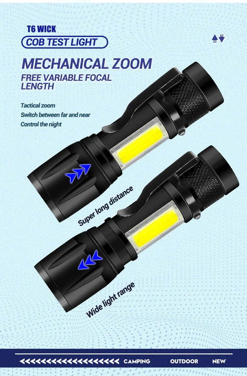 Mini Torch LED Rechargeable Flashlight — High Power USB Charging Waterproof Camping Lantern