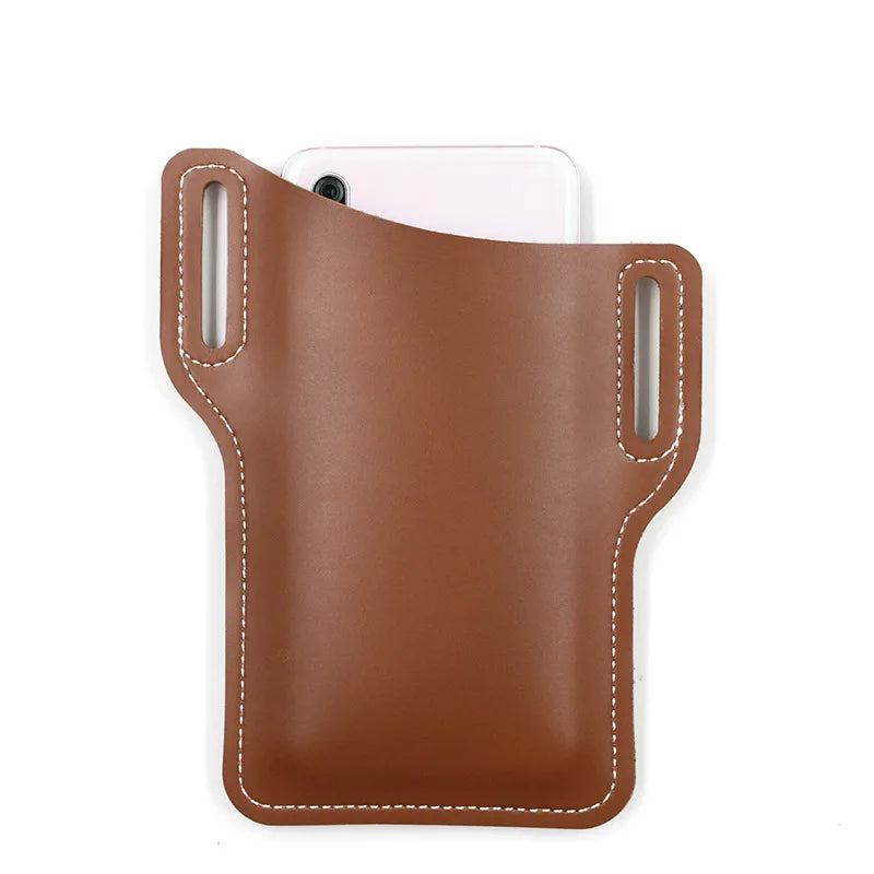 Men's Leather Phone Holster Belt Bag – Cellphone Loop Waist Pouch & Running Travel Wallet