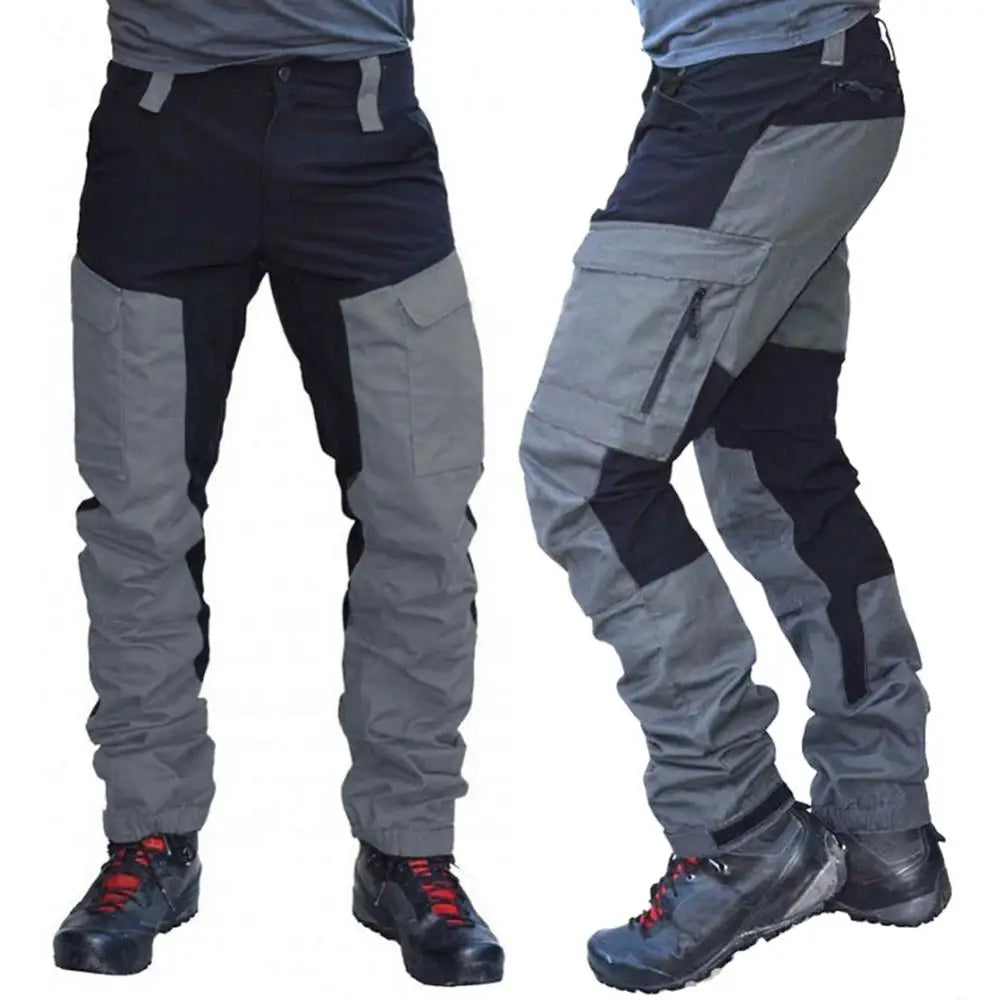 Men's Color-Block Cargo Pants with Multiple Pockets