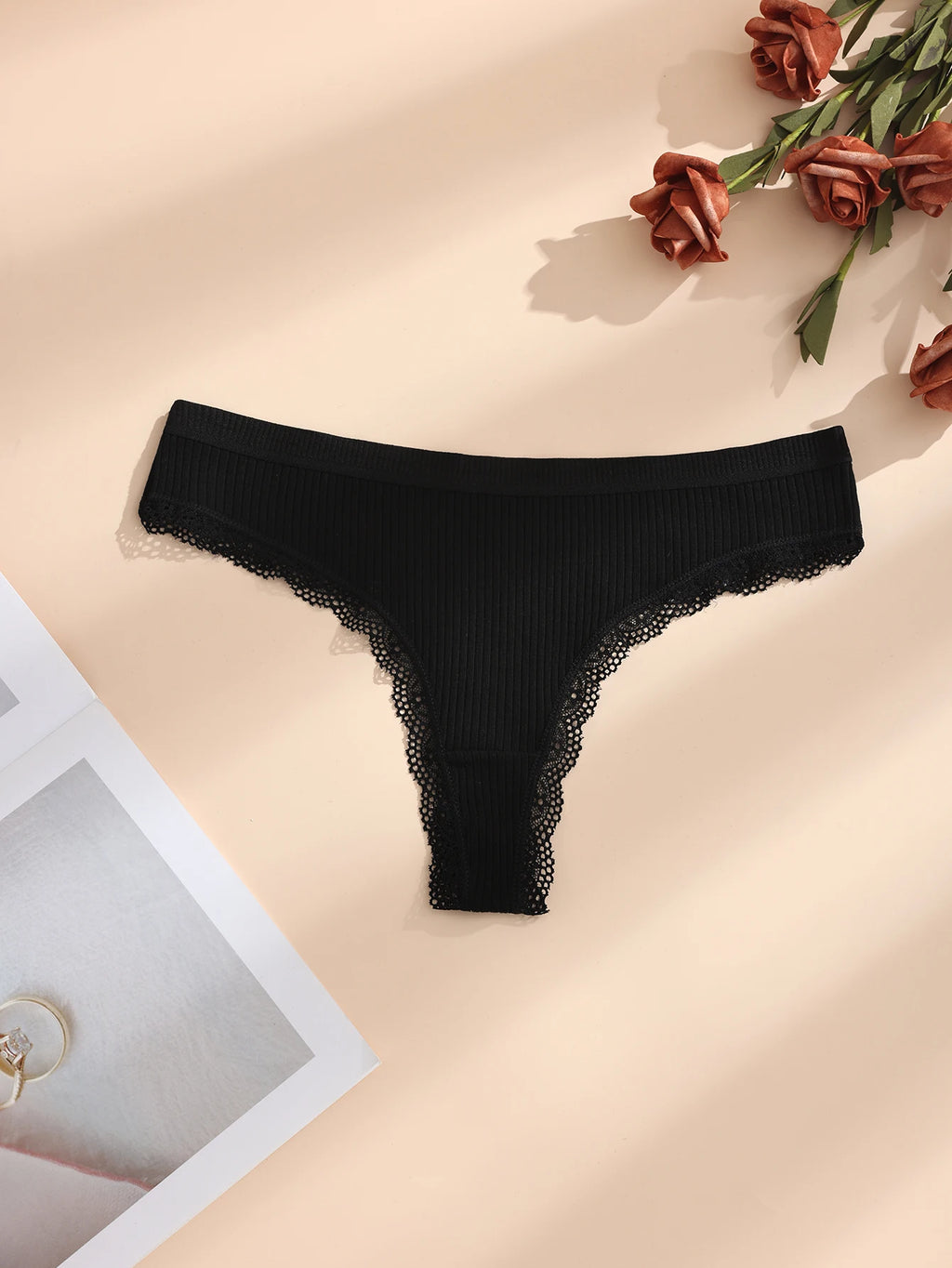 Women's Ribbed Cotton Stretch Thongs, 5-Pack