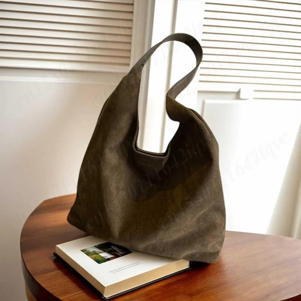 Vintage Suede Large Capacity Shoulder Tote Bag – Stylish Commuter Hobo Handbag for Women