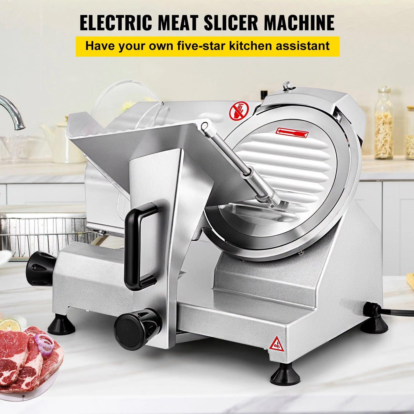 Electric Meat Slicer 8"/10" — Carbon Steel Blade, Adjustable Thickness for Deli, Meat & Cheese