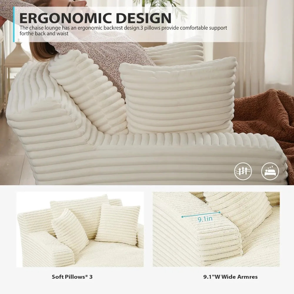 50-Inch Beige Corduroy Sleeper Chaise Lounge