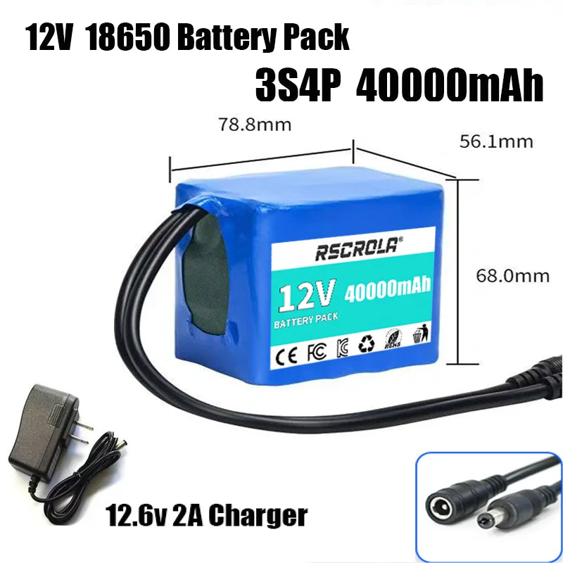 Rechargeable 12V 18650 Lithium Battery Pack with BMS – For Solar, LED Light, RC Model & Power Supply with Charger
