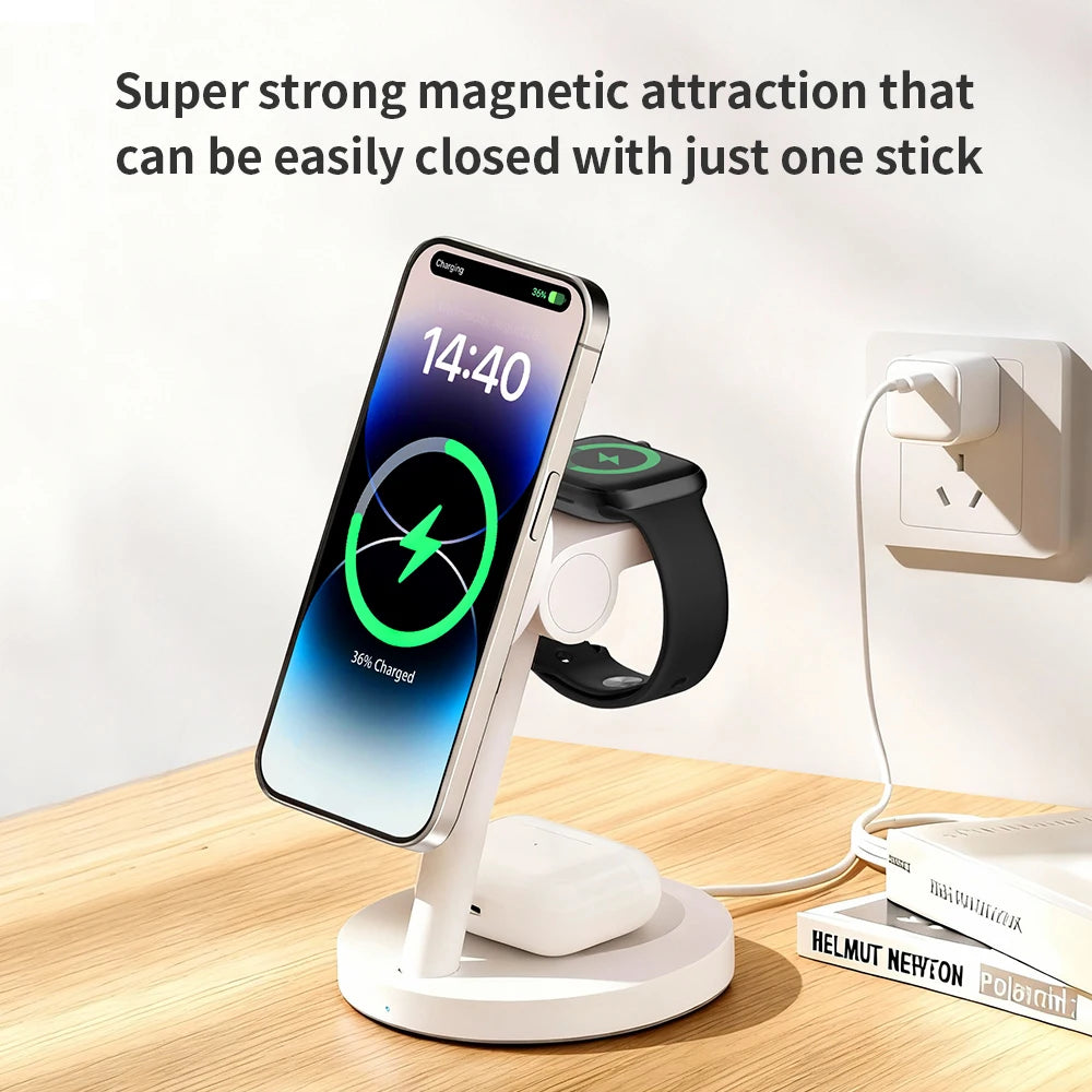 25W Qi2.2 Magnetic 3-in-1 Wireless Charging Station for iPhone & Apple Watch