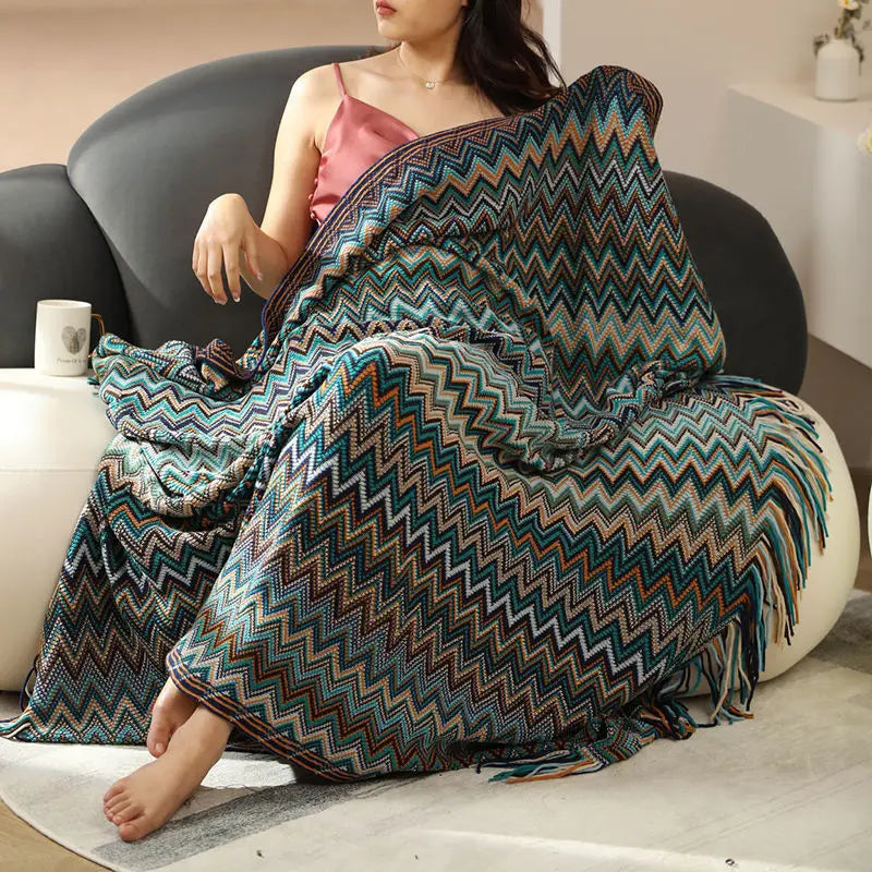 Boho Aztec Throw Blanket – Woven Plaid Sofa Cover, Wall Tapestry & Bed Blanket