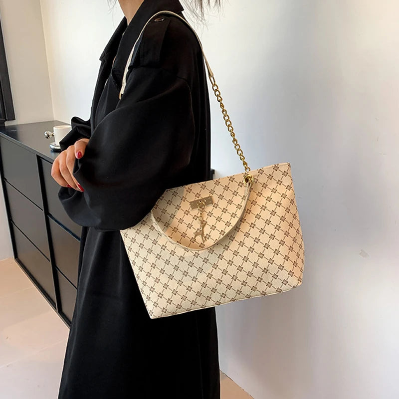 Soft Leather Large Capacity Tote Bag – Women's Shoulder Bag with Hanging Accessories