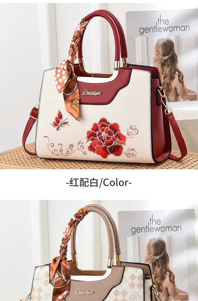 Luxury Embroidered Floral Soft PU Leather Crossbody Shoulder Bag – Casual Designer Handbag for Women