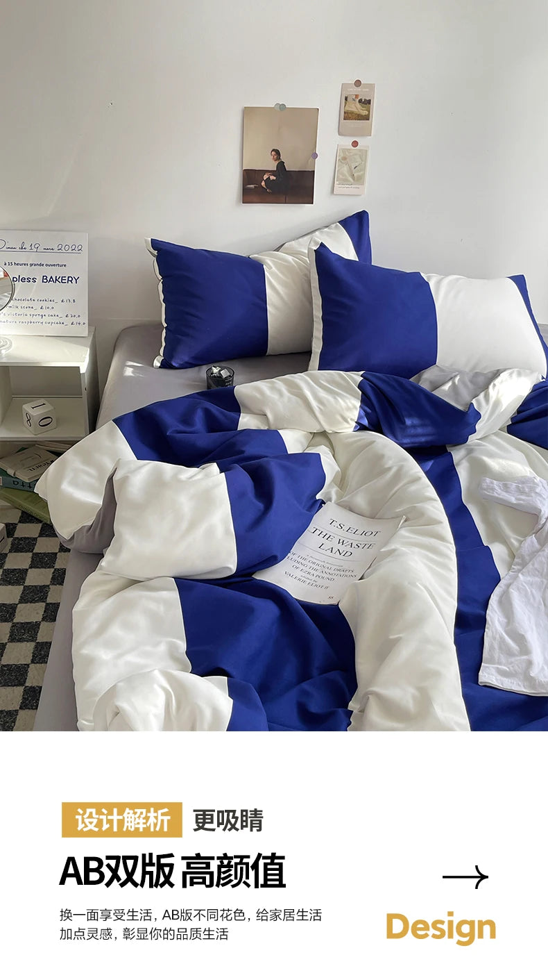 Stripes & Dots Duvet Cover Set – Quilt Cover, Bed Sheet & Pillowcases, Queen Size