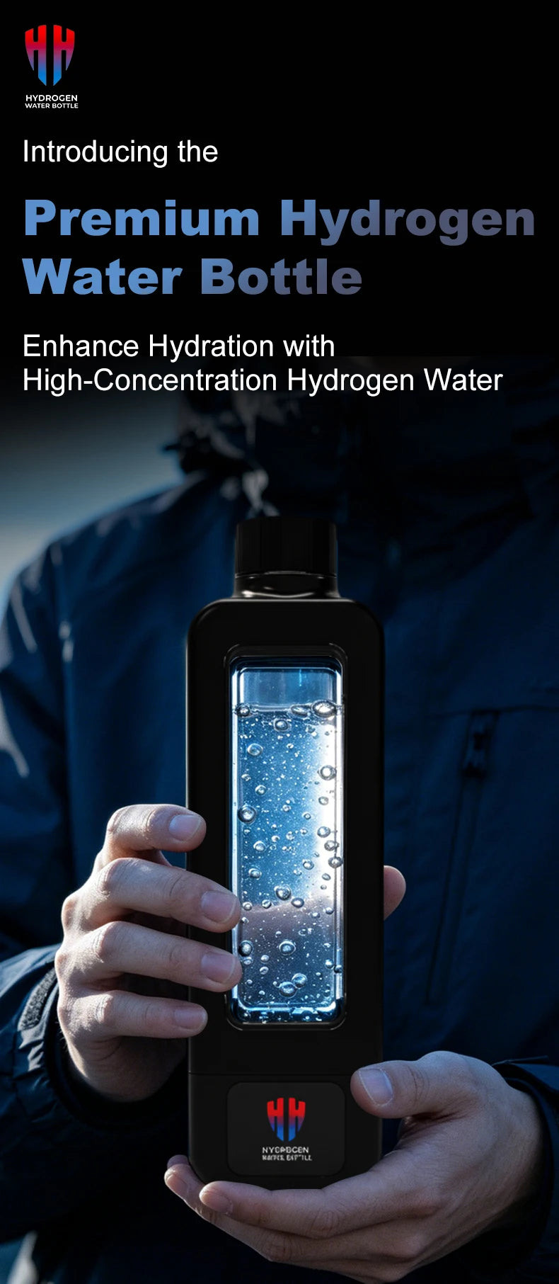 8000ppb Intelligent Hydrogen Water Bottle – SPE/PEM, One-Click UV-C Cleaning, 4500mAh