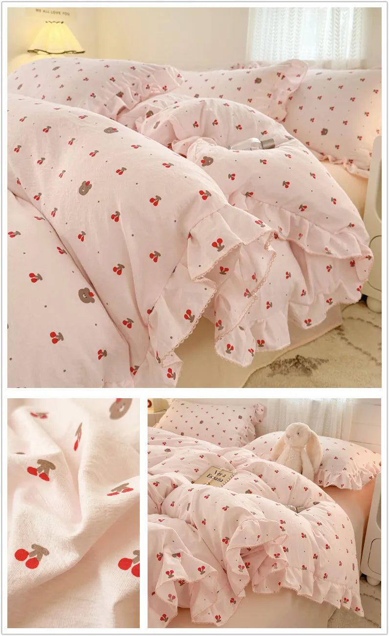 Lace Ruffle Duvet Cover – Printed Floral Comforter Cover for Adults & Kids, Single to King
