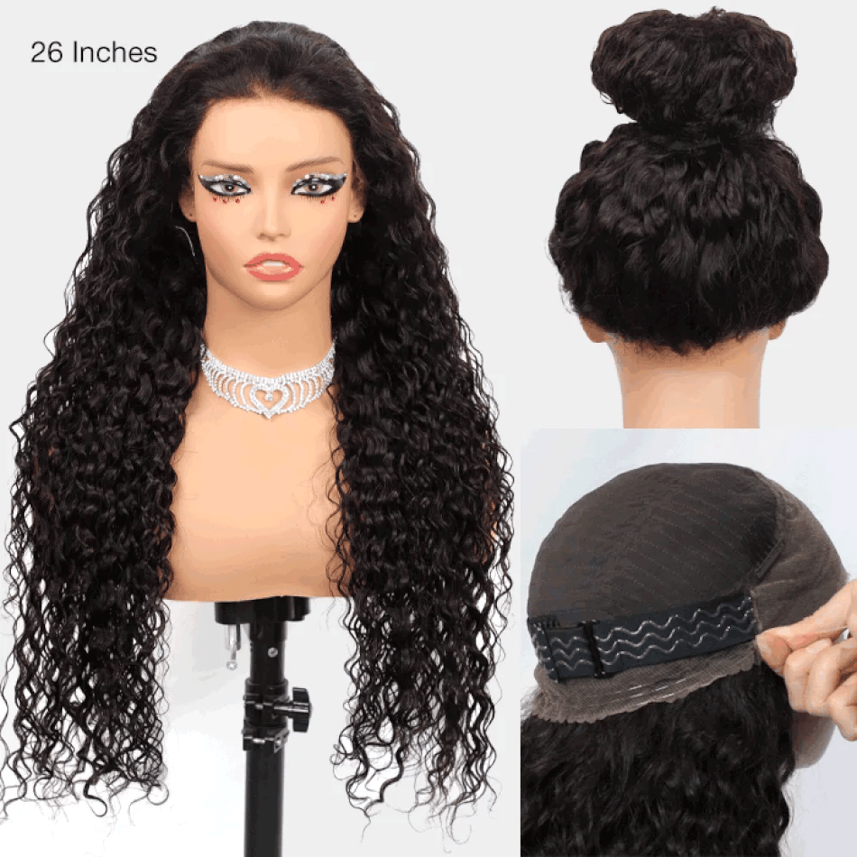 250% 18-36 Inch Invisi Strap 360 Full Lace Wig Water Deep Curly  Human Hair Adjustable Drawstring Hd Lace 360 Glueless Wigs
