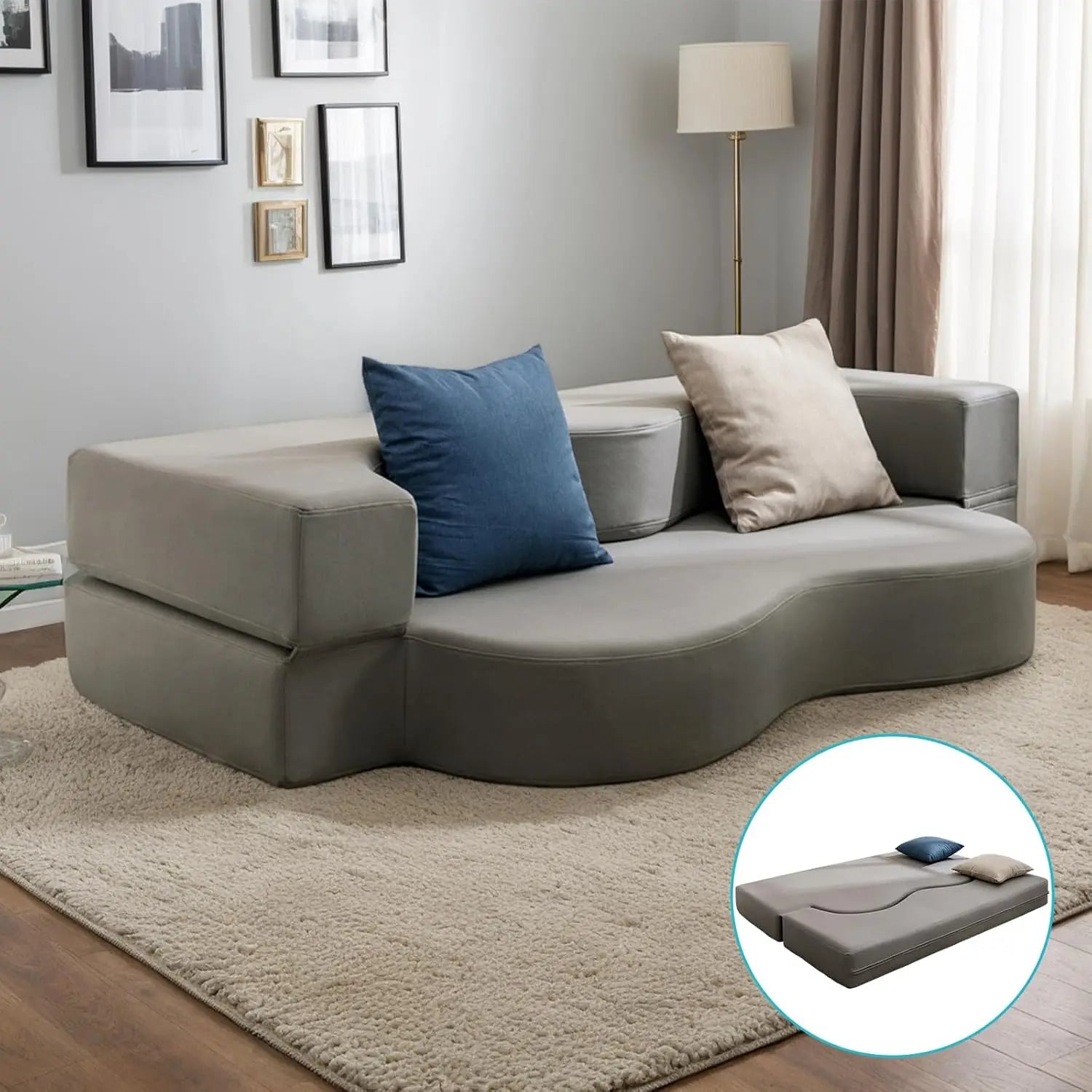 Sofa by Day, Queen Bed by Night — Convertible Floor Futon Sofa Bed | Memory Foam, No Assembly, Washable Cover, 78.8"