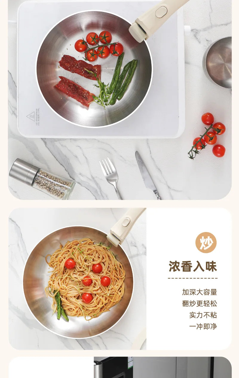 Pot and Cooking Set 316 Stainless Steel Household Full Set Six-Piece Pot Set, Detachable Handle, Uncoated Frying and Frying Wok