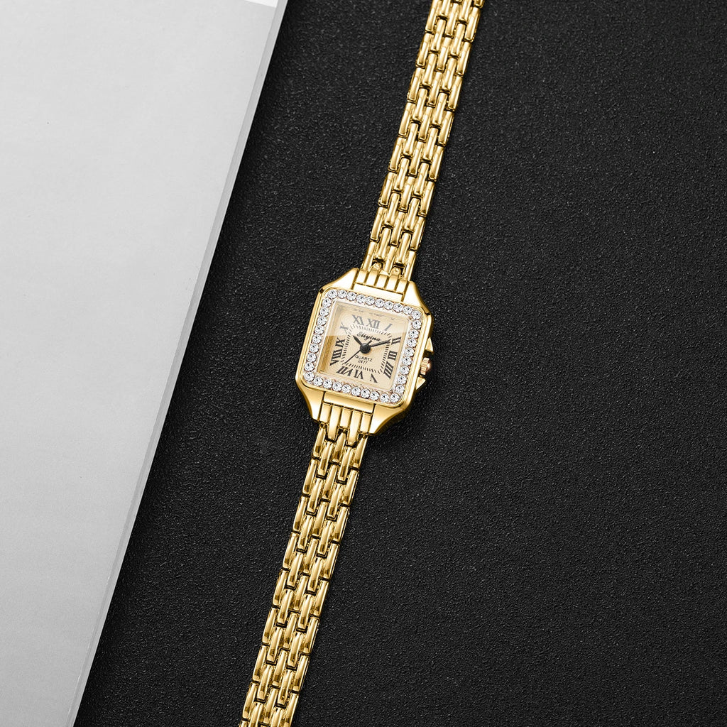 Women's Elegant Rhinestone Square Quartz Watch | Roma Dial Fashion Ladies Wristwatch