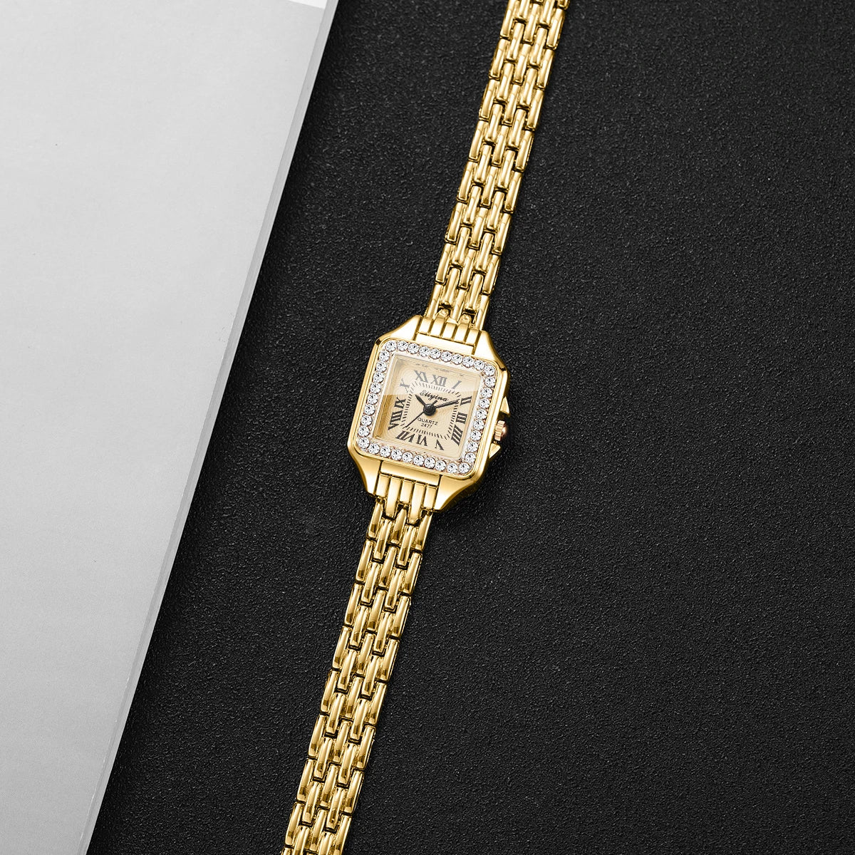 Women's Elegant Rhinestone Square Quartz Watch | Roma Dial Fashion Ladies Wristwatch