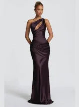 Sexy Strapless Pleated Maxi Dress – Off-Shoulder Backless High Waist Split Evening Party Gown