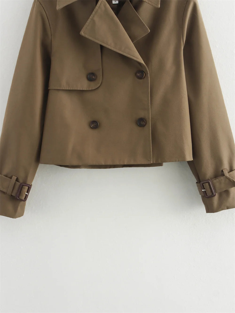 Women's Vintage Cropped Trench Jacket – Double-Breasted High-Waist Streetwear Coat
