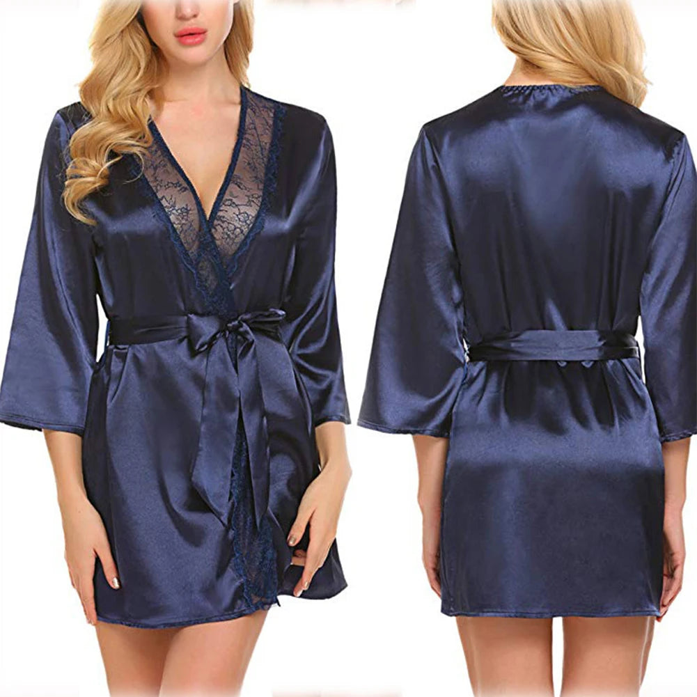 Women's Satin Silk Oversized Robe | V-Neck Sexy Imitation Silk Wrap Nightgown