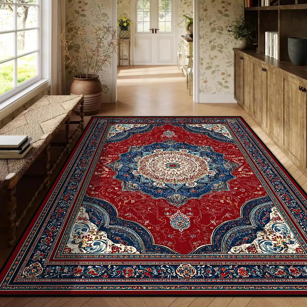 Persian Red Luxury Carpet – Non-Slip Large Area Rug for Living Room & Bedroom