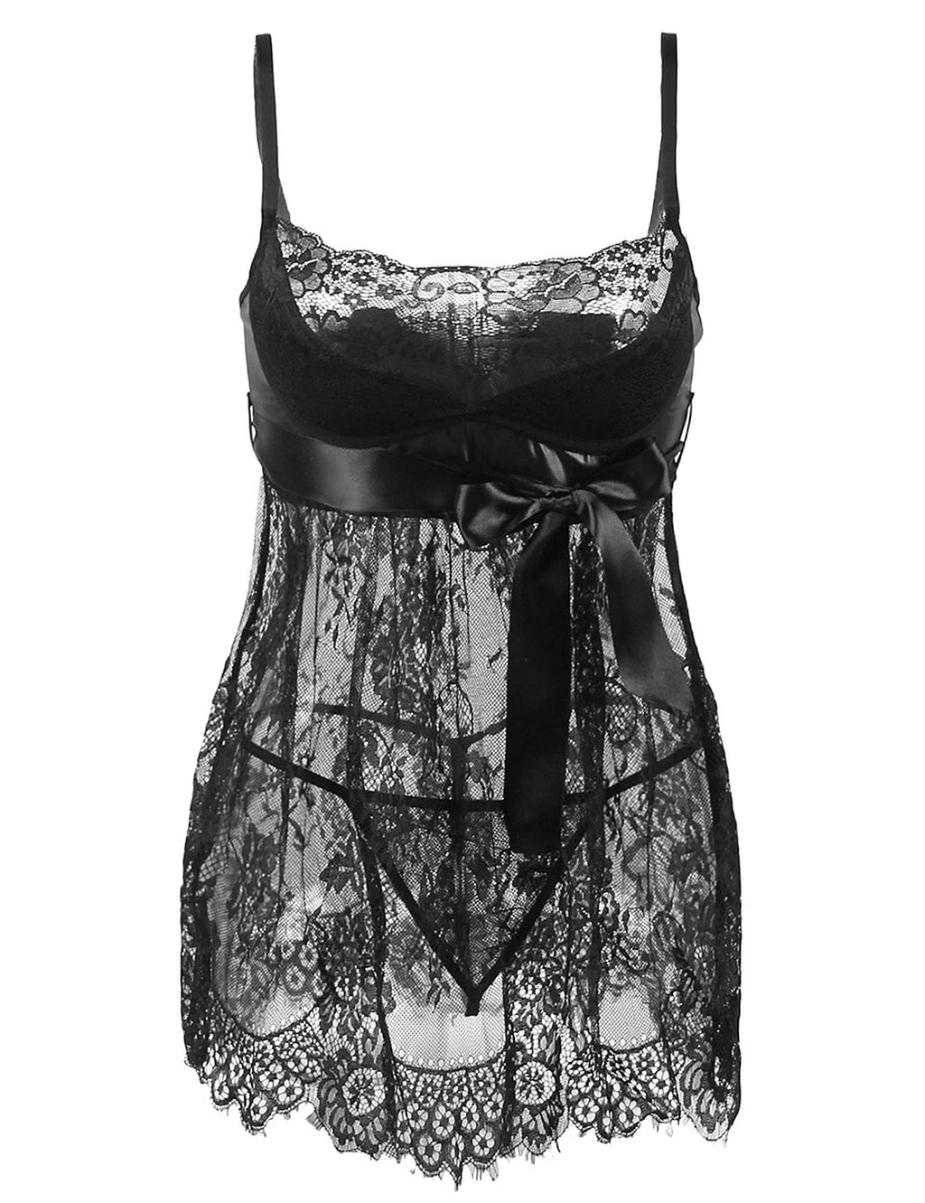 Eyelash Lace Mesh Nightgown — Plus Size Babydoll Lingerie