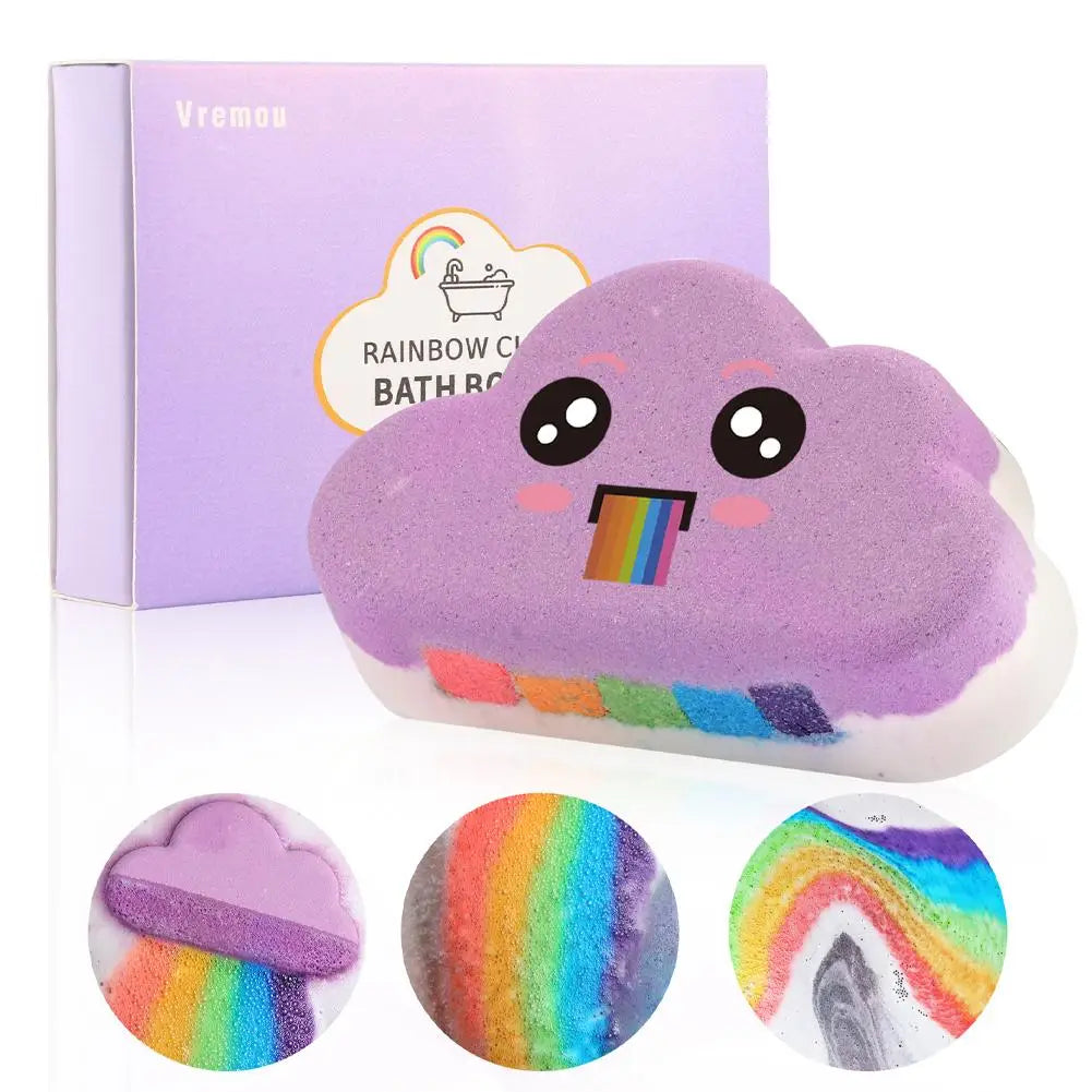 Rainbow Cloud Bath Bombs for Kids – Handmade Fizzy Spa Balls with Rainbow Colors & 4 Scents, Gift Set